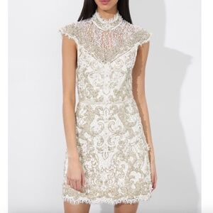 Alice + Olivia PRIA White Beaded Rhinestone Crystal Mini Dress Lace - Size 2